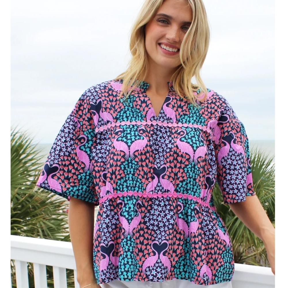Simply Southern Floral Flamingos Top